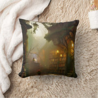 The Magical Bookstore Fantasy Art   Throw Pillow