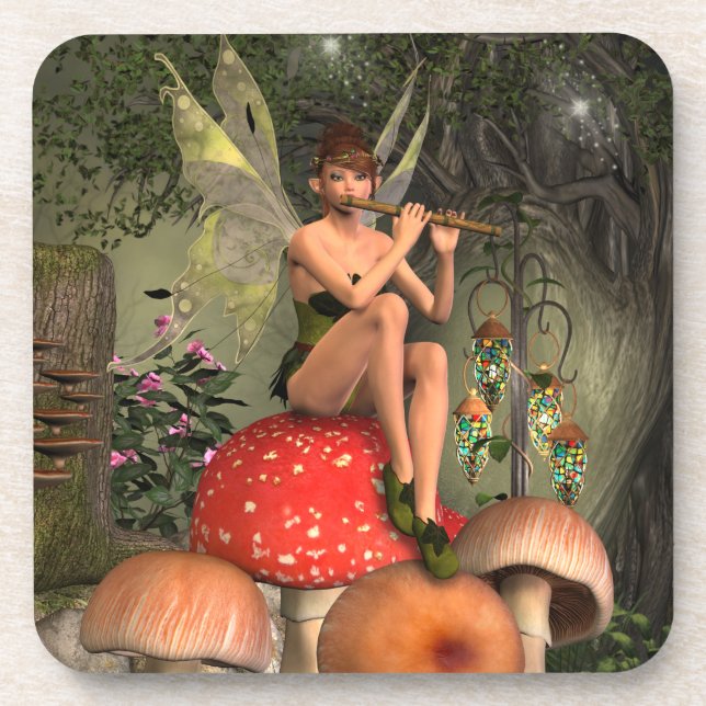 The Magical Flute-Player  Beverage Coaster (Front)