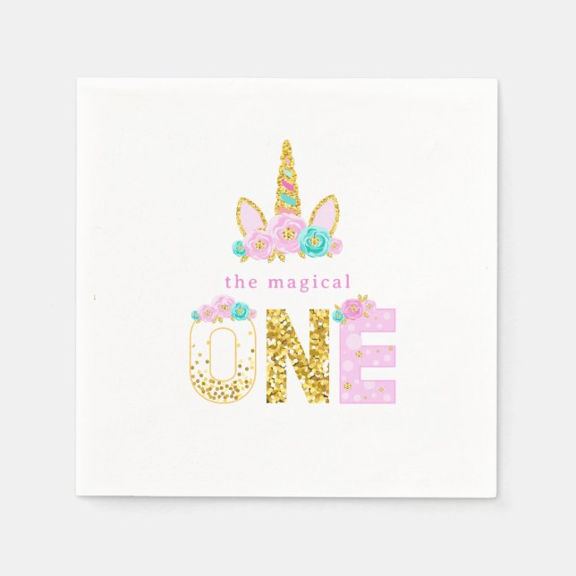 The Magical One Unicorn 1st Birthday Napkins (Front)