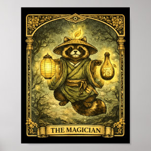 The Magician Tarot Card Tanuki Yokai Raccoon Poster
