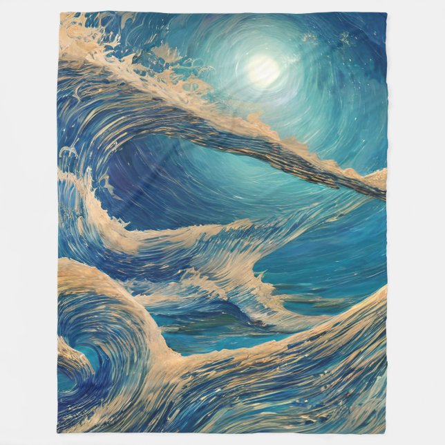 The Magnificence of a Blue Ocean Wave Fleece Blanket (Front)