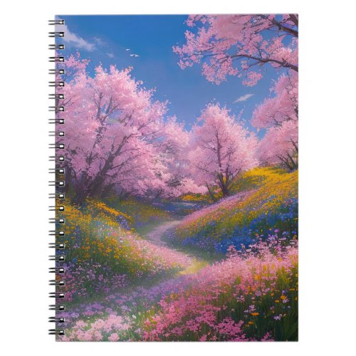 The Magnificent Sakura Tree in the Blooming Meadow Notebook
