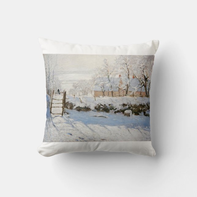 The Magpie by Claude Monet Throw Pillow (Front)