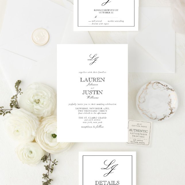 The Maison Suite | Monogram Open Face Wedding Letterpress Invitation (Soft French romance, thoughtfully designed for a beautiful beginning.)