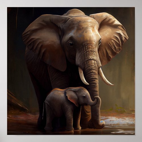 The Majestic Bond A Stunning Elephant  Baby Elep Poster
