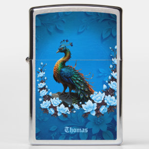 The majestic peacock: A play of colors in nature.  Zippo Lighter