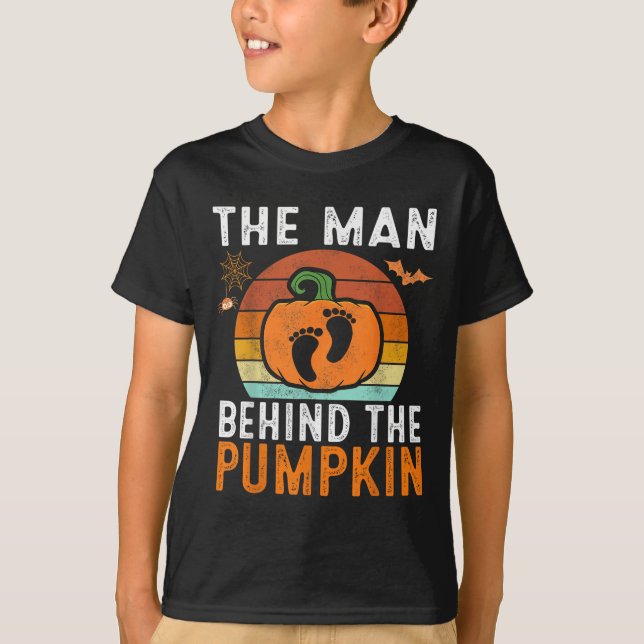 The Man Behind The Pumpkin Halloween Pregnancy Ann T-Shirt (Front)