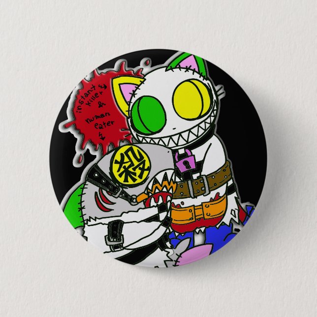 The Man-Eater and the Instantaneous Capture Pinback Button (Front)