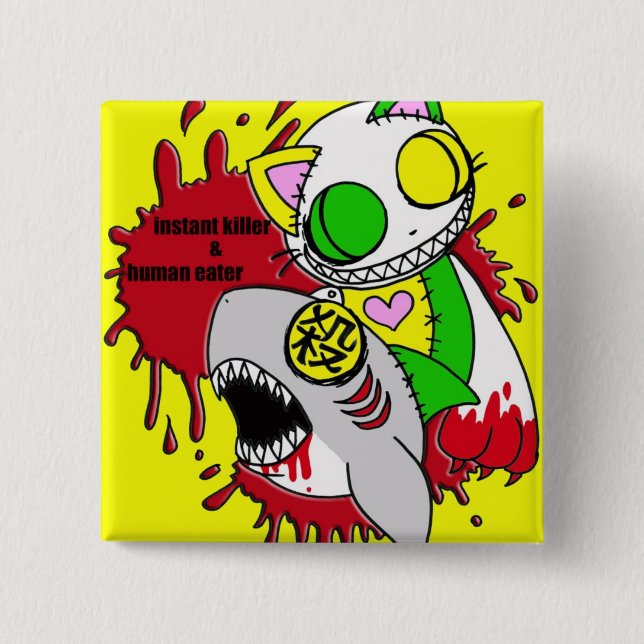 The Man-Eater and the Instantaneous Death Yellow Pinback Button (Front)