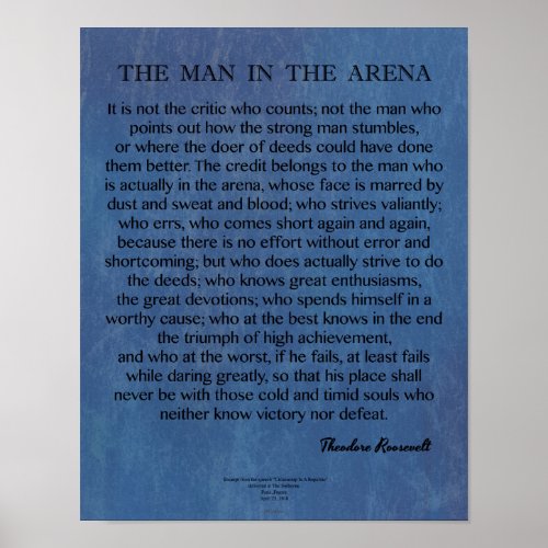 The Man In The Arena Quote by Theodore Roosevelt Poster