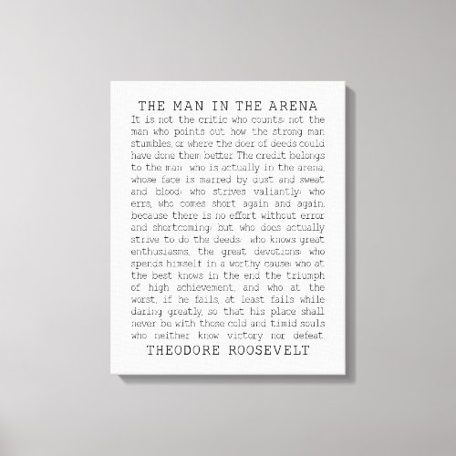 The Man In The Arena Theodore Roosevelt Quote Canvas Print