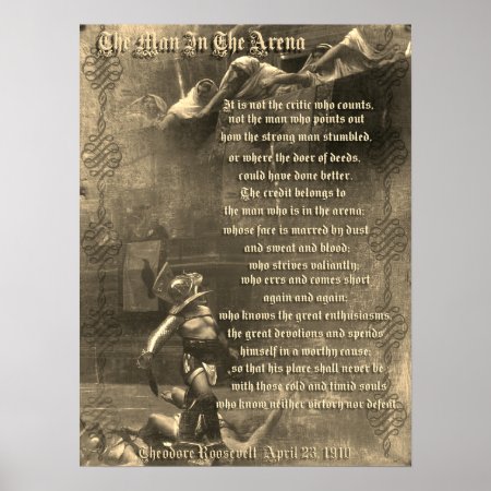 "the Man In The Arena" Theodore Roosevelt Sepia Poster
