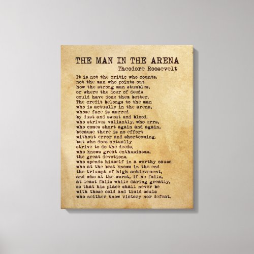 The Man In The Arena Theodore Roosevelt Vintage Canvas Print