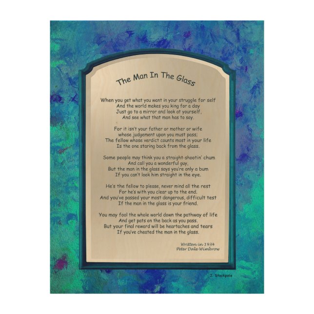 The Man In The Glass Blue Wood Wall Art (Front)