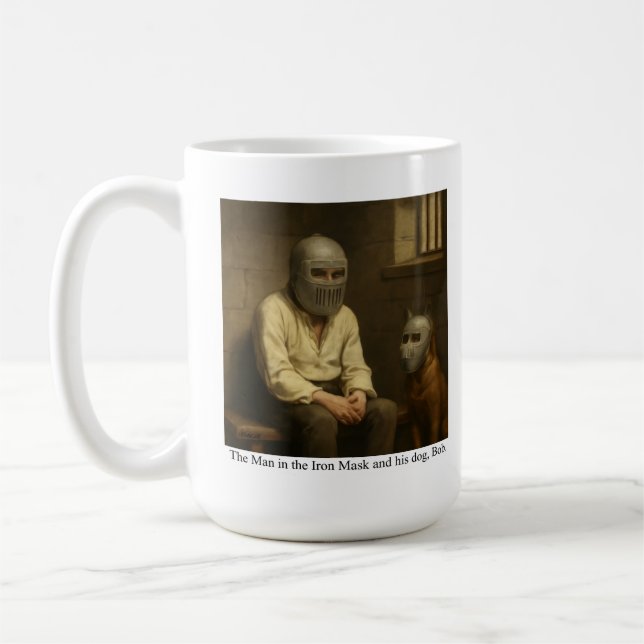 The Man in the Iron Mask and his dog, Bob. Coffee Mug (Left)