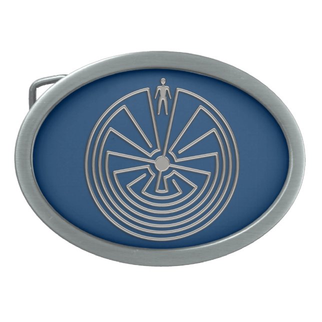 The Man in the Maze - silver Oval Belt Buckle (Front)