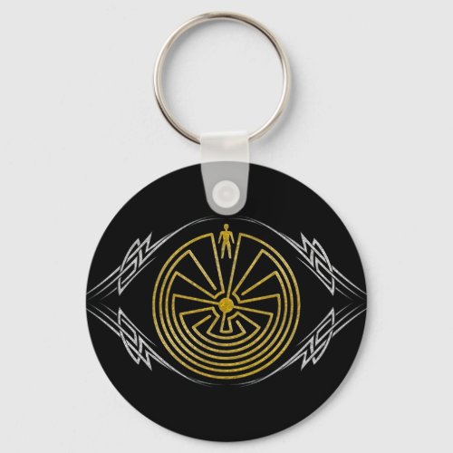 The Man in the Maze _ Tribal gold silver Keychain