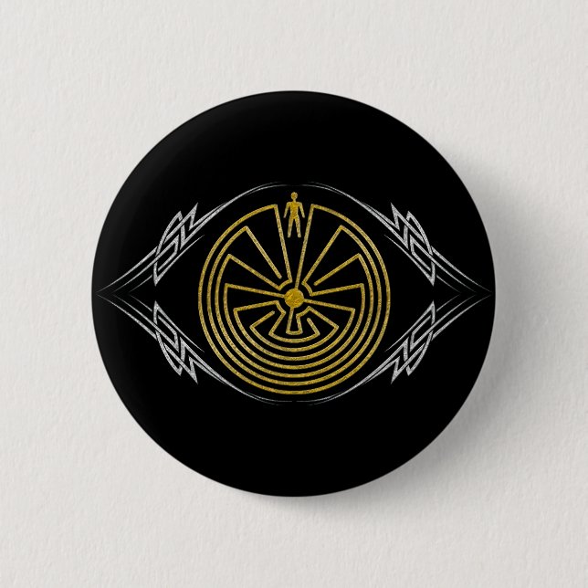 The Man in the Maze - Tribal gold silver Pinback Button (Front)