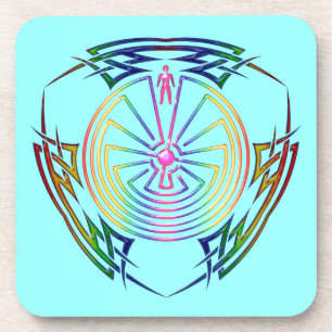 The Man in the Maze - Tribal Tattoo colored Coaster