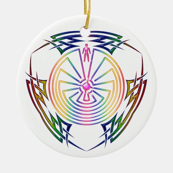 The Man in the Maze   Tribal Tattoo colored Christmas Tree Ornament