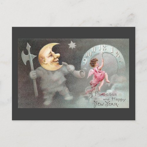 The Man in the Moon Vintage New Years Day Holiday Postcard