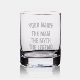 The Man Myth Legend custom etched whiskey glass