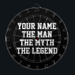 The man myth legend funny dartboard gift for guys<br><div class="desc">The man myth legend funny dartboard gift for guys. Add your own personalized name. Bold typography design template. Cool dart board game for dad, husband, father, uncle, grandpa, brother, boyfriend, best friend, teacher, sports coach, coworker, boss, office employee, son etc. Fun entertainment for house party, office, lake house, basement, man...</div>
