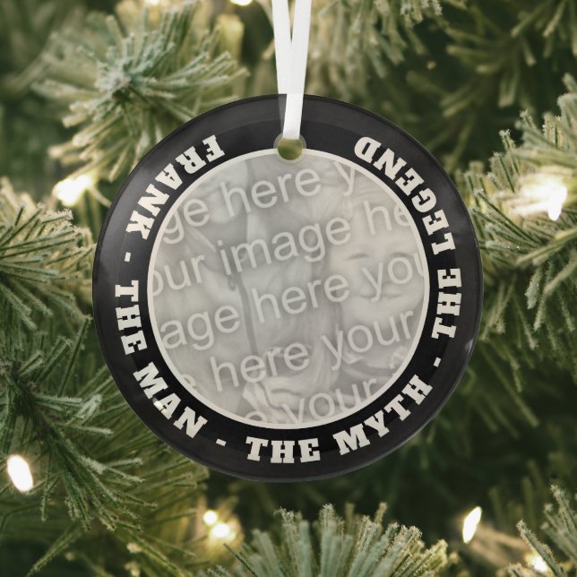 The man myth legend funny glass Christmas ornament (Insitu)
