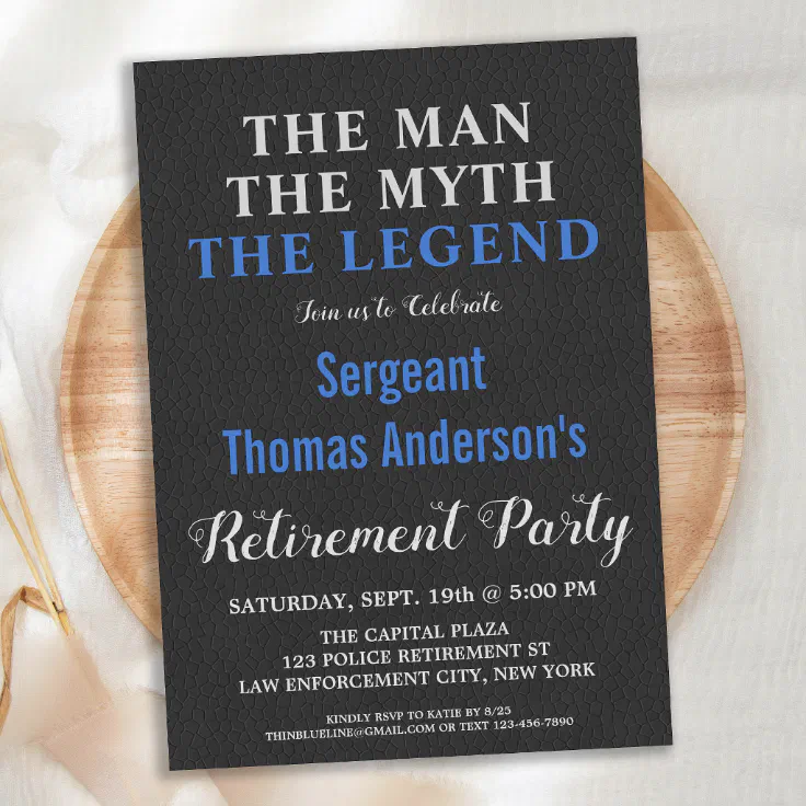 The Man Myth The Legend Police Retirement Party Invitation | Zazzle