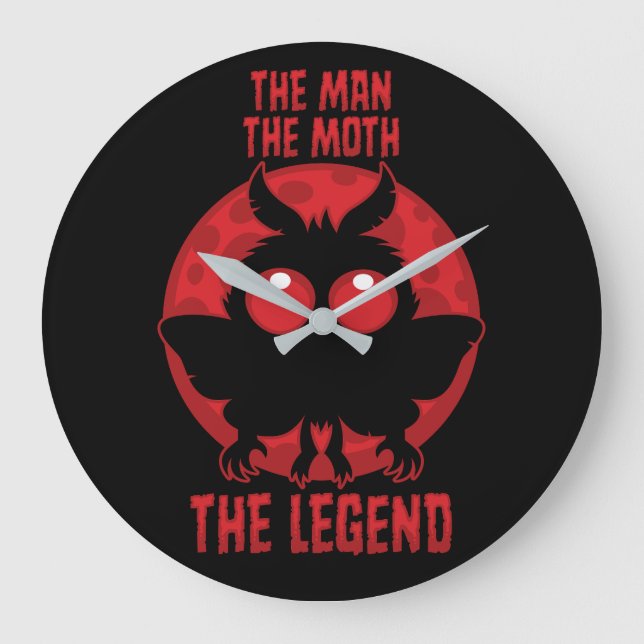 The Man, The Moth, The Legend - Mythical Mothman Large Clock (Front)