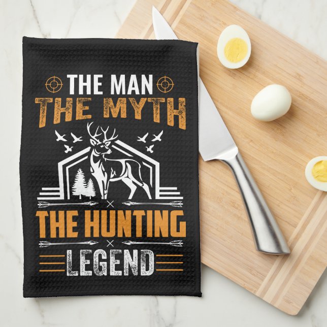 The Man, The Myth, The Hunting Legend - Deer Cabin Kitchen Towel (Quarter Fold)
