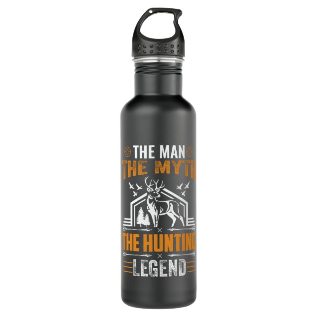 The Man, The Myth, The Hunting Legend - Deer Cabin Stainless Steel Water Bottle (Front)