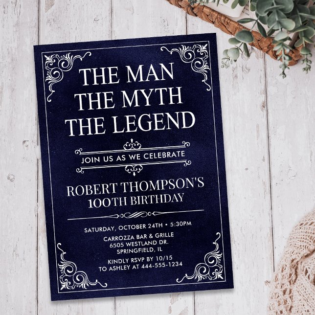 The Man The Myth The Legend 100th Birthday Invitation (Creator Uploaded)