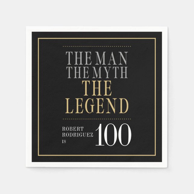 The Man The Myth The Legend 100th Birthday Napkins (Front)