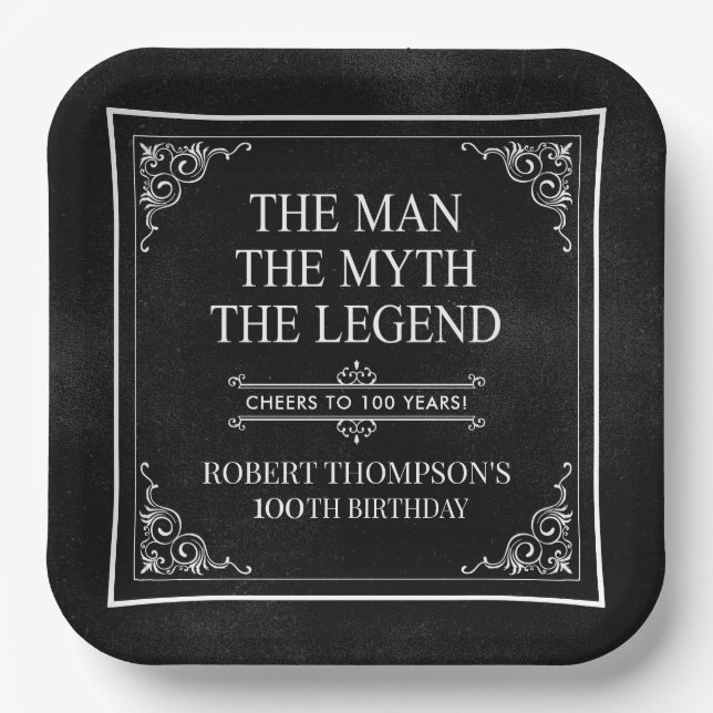 The Man The Myth The Legend 100th Birthday Paper Plates (Front)
