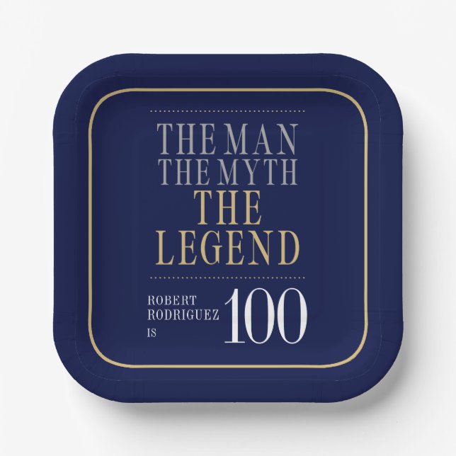 The Man The Myth The Legend 100th Birthday Paper Plates (Front)