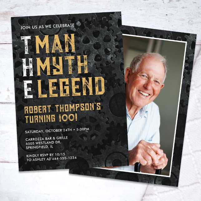 The Man The Myth The Legend 100th Photo Birthday Invitation (Creator Uploaded)