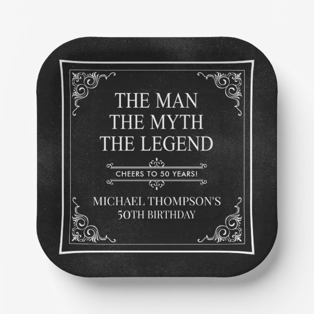 The Man The Myth The Legend 50th Birthday Paper Plates (Front)
