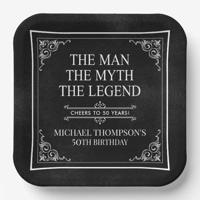 The Man The Myth The Legend 50th Birthday Paper Plates (Front)