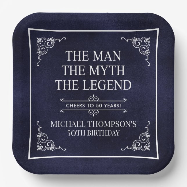 The Man The Myth The Legend 50th Birthday Paper Plates (Front)
