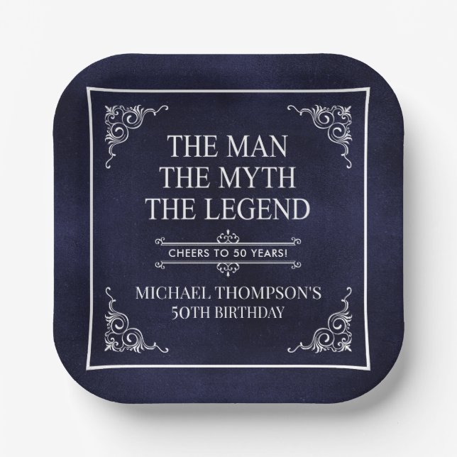 The Man The Myth The Legend 50th Birthday Paper Plates (Front)