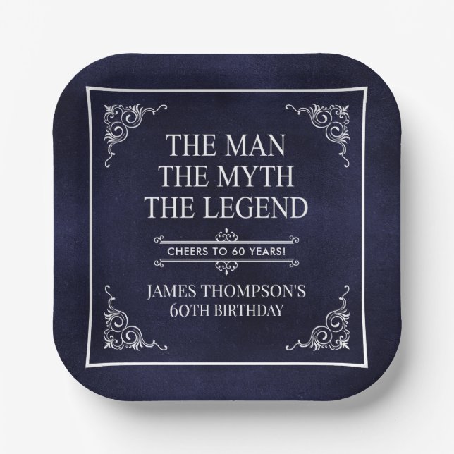 The Man The Myth The Legend 60th Birthday Paper Plates (Front)