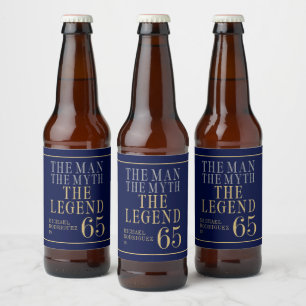 The Man The Myth The Legend 65th Birthday Beer Bottle Label