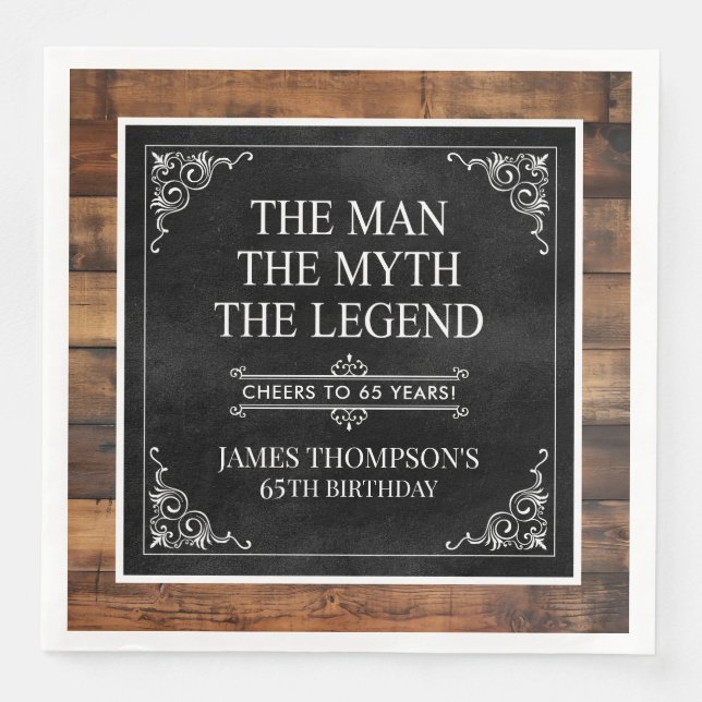 The Man The Myth The Legend 65th Birthday Paper Dinner Napkins (Front)