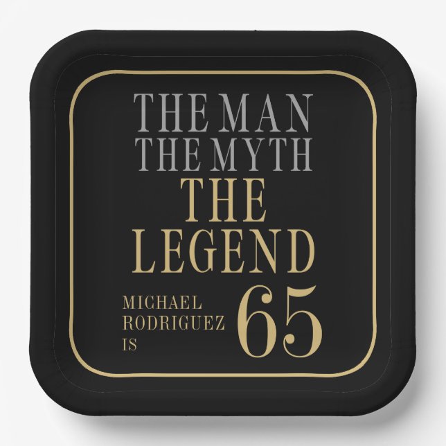 The Man The Myth The Legend 65th Birthday Paper Plates (Front)