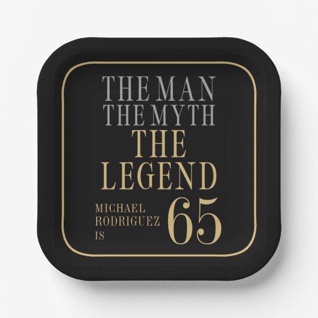 The Man The Myth The Legend 65th Birthday Paper Plates (Front)