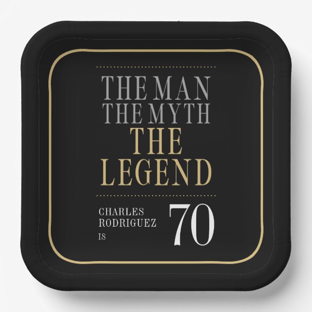 The Man The Myth The Legend 70th Birthday Paper Plates (Front)