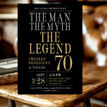 The Man The Myth The Legend 70th Birthday Party Invitation<br><div class="desc">His life has been a great adventure! This fabulous black men's 70th birthday party invitation that says "The Man The Myth The Legend" in a classic font in silver and gold would be perfect for asking people to join you as you celebrate the man in your life's 70th birthday. This...</div>