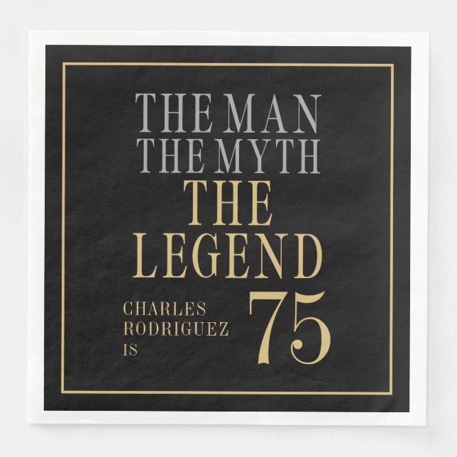 The Man The Myth The Legend 75th Birthday Paper Dinner Napkins (Front)