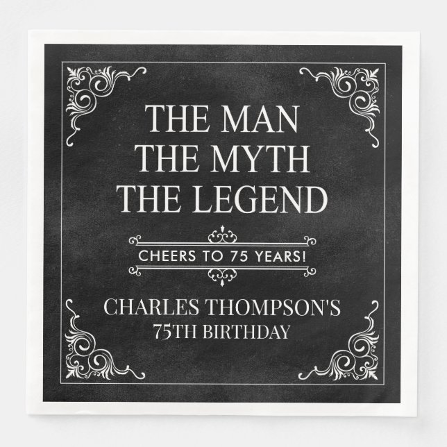 The Man The Myth The Legend 75th Birthday Paper Dinner Napkins (Front)